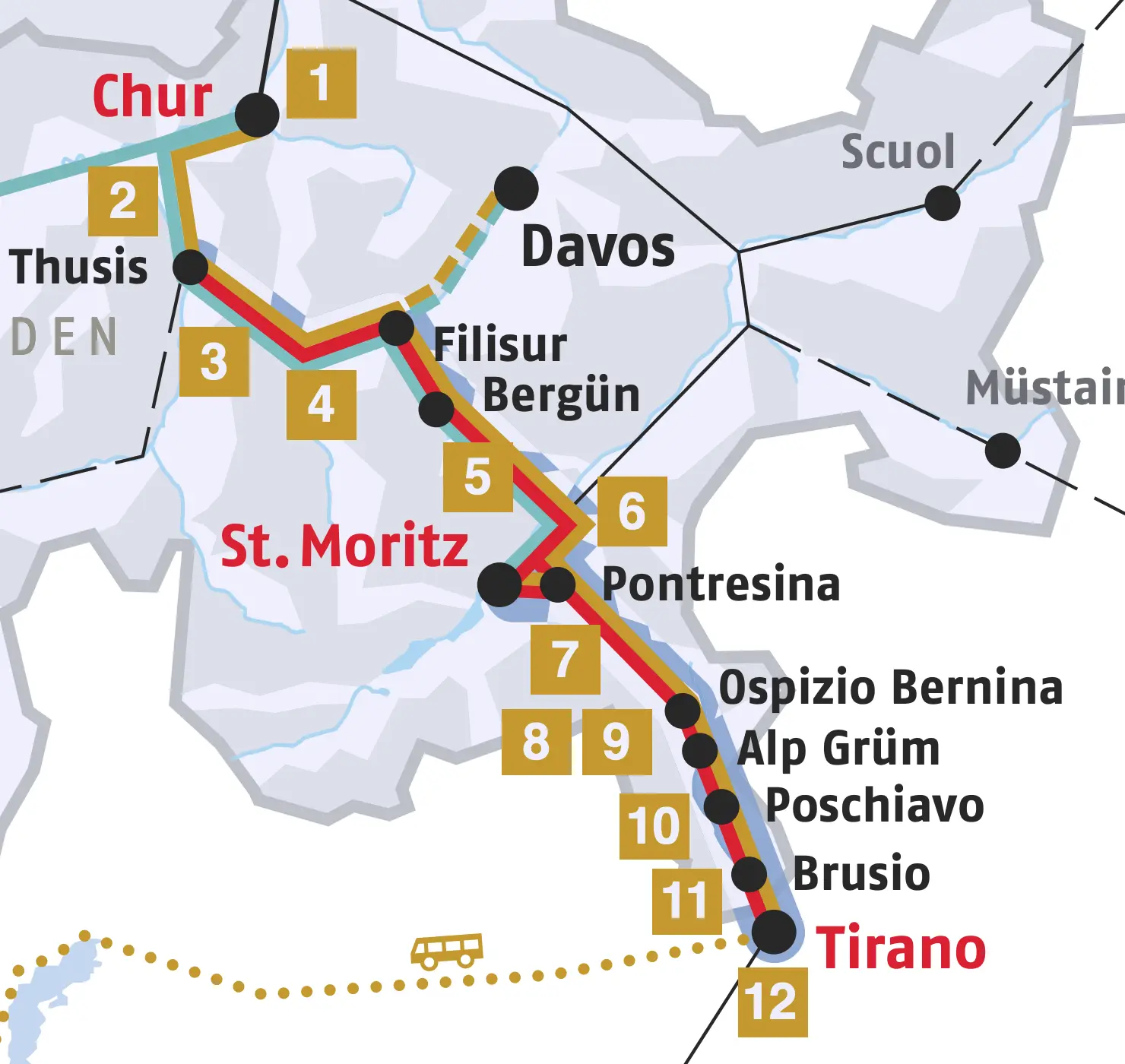 Map of the stops of the Benina Express